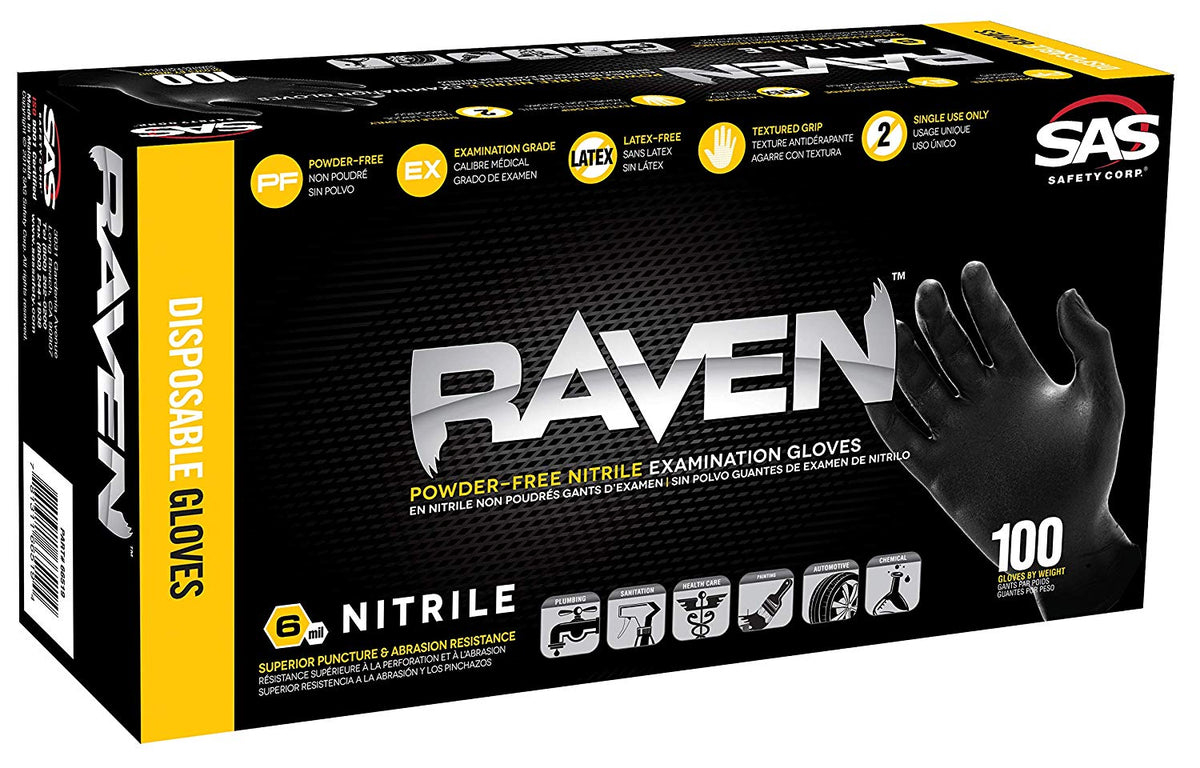 SAS Safety 66516 Raven 6 Mil Size Small Powder Free Extra Strength Nitrile Disposable Glove (100 Pack)