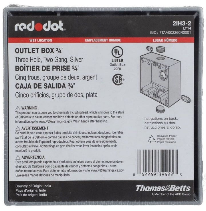 MULBERRY METAL PRODUCTS Mulberry Metal Products 30236 2-Gang Weatherproof Box With 3-3/4-Inch Hubs And 2 Plugs
