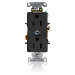 Leviton 5252-E 15 Amp 125 Volt NEMA 5-15R 2-Pole 3 Wire Industrial Series Heavy Duty Specification Grade Black Duplex Receptacle