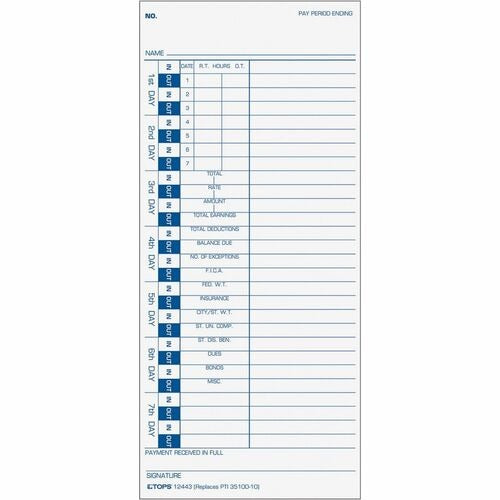 TOPS Tops TOP12443 Weekly Time Cards 100 Pack Pyramid M3500 3700