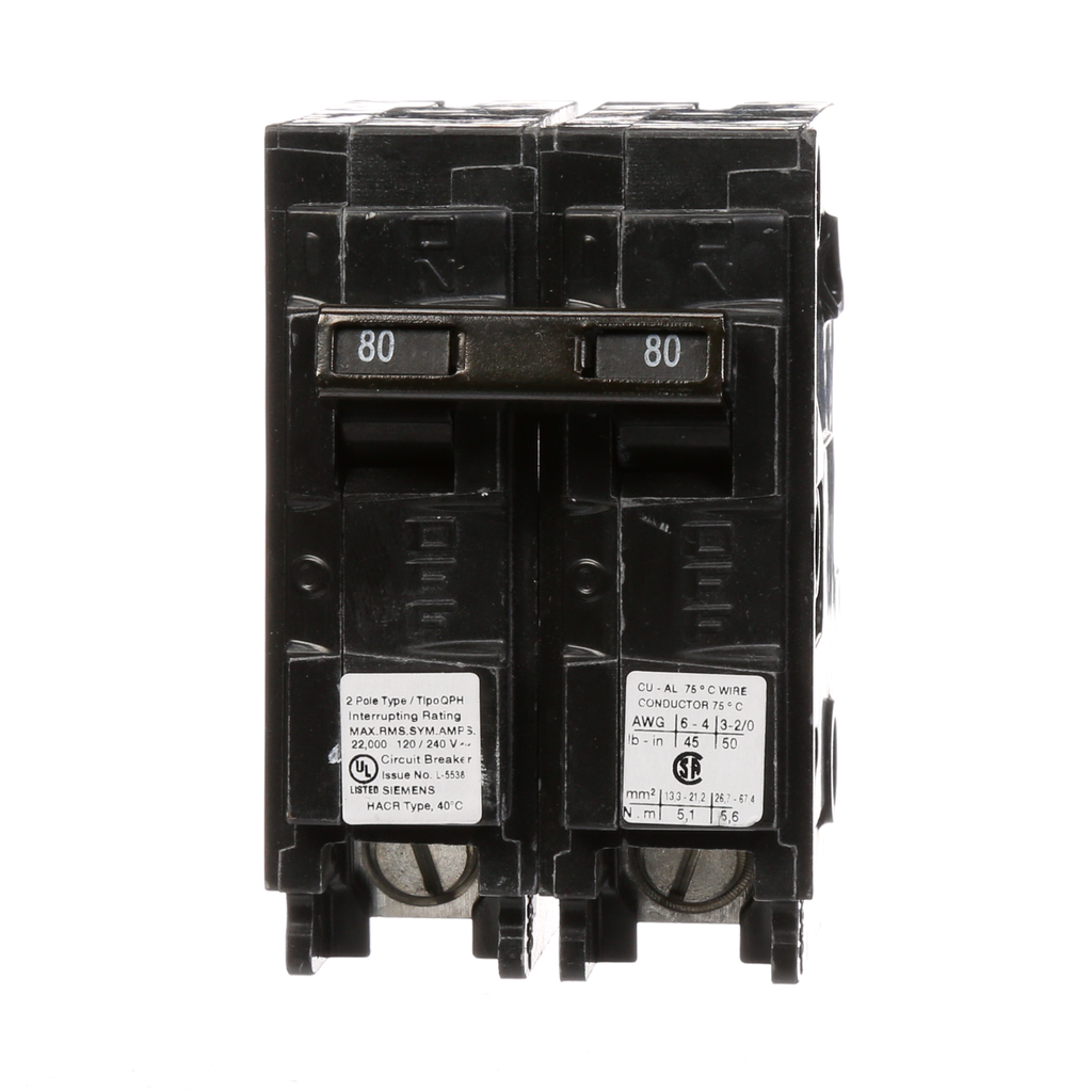 Siemens Q280H 120 and 240 Volt 80 Amp 22 kaic 2-Pole Type QPH Circuit Breaker