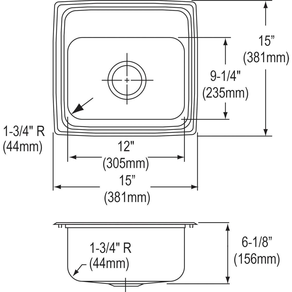 Elkay BPSR153 Celebrity 15 x 15 in. 3 Hole Stainless Steel Drop- Bar Sink