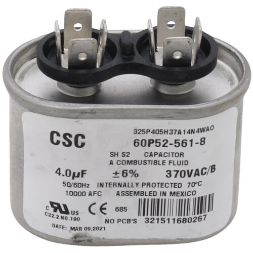 Reznor 163894 Oval Capacitor with Mounting Bracket 370V 4 MFD