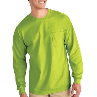 TRUE VALUE G2410GRN-L Pocket T-Shirt Long Sleeve Safety Green Large