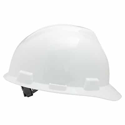 MSA 463942 V-Gard Slotted Hard Hat Cap with Staz-On Suspension in White