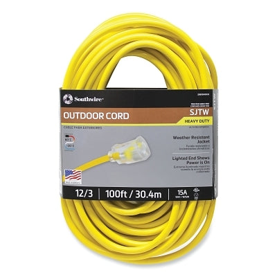 Southwire 2589SW0002 Outdoor Extension Cord 100-Foot 12/3 SJTW Yellow