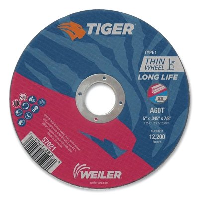 Weiler 57021 Tiger AO Cutting Wheel 5 in dia x 0.045 in Thick Type 1