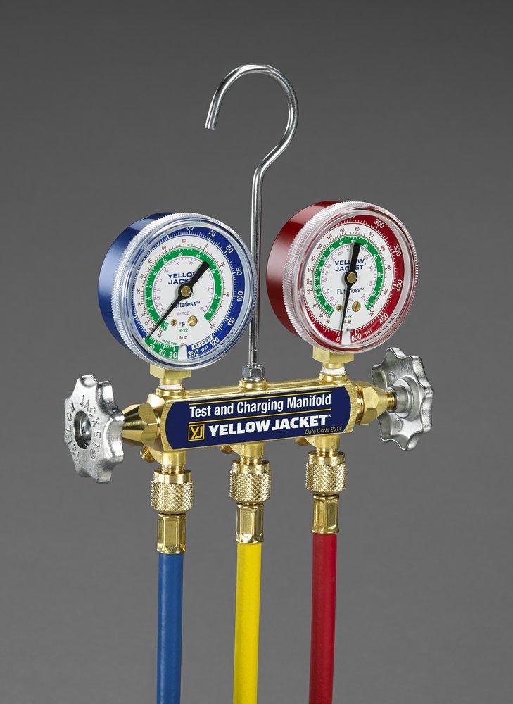 Yellow Jacket 41215 Series 41 Manifolds with 2-1/2 Gauges 60 psi R-12/22/502 Red/Yellow/Blue