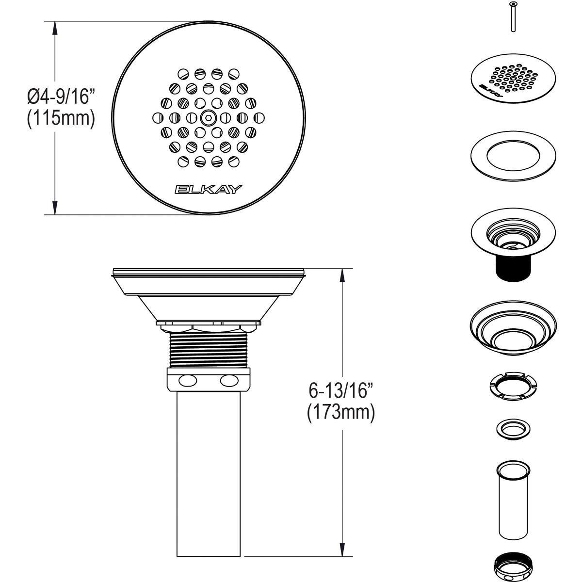 Elkay LKVR18B 3-1/2 Drain Type 304 Stainless Steel Body Vandal Resistant Grid Strainer