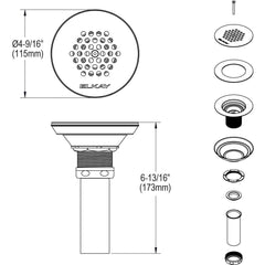 Elkay LKVR18B 3-1/2 Drain Type 304 Stainless Steel Body Vandal Resistant Grid Strainer