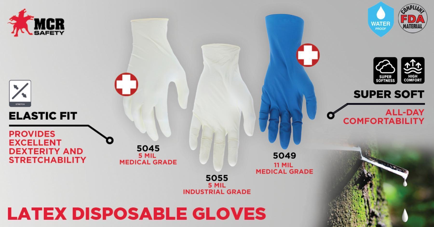 MCR Safety 5049M MedTech Disposable Latex Gloves Medium Blue 10 Boxes/50 Each