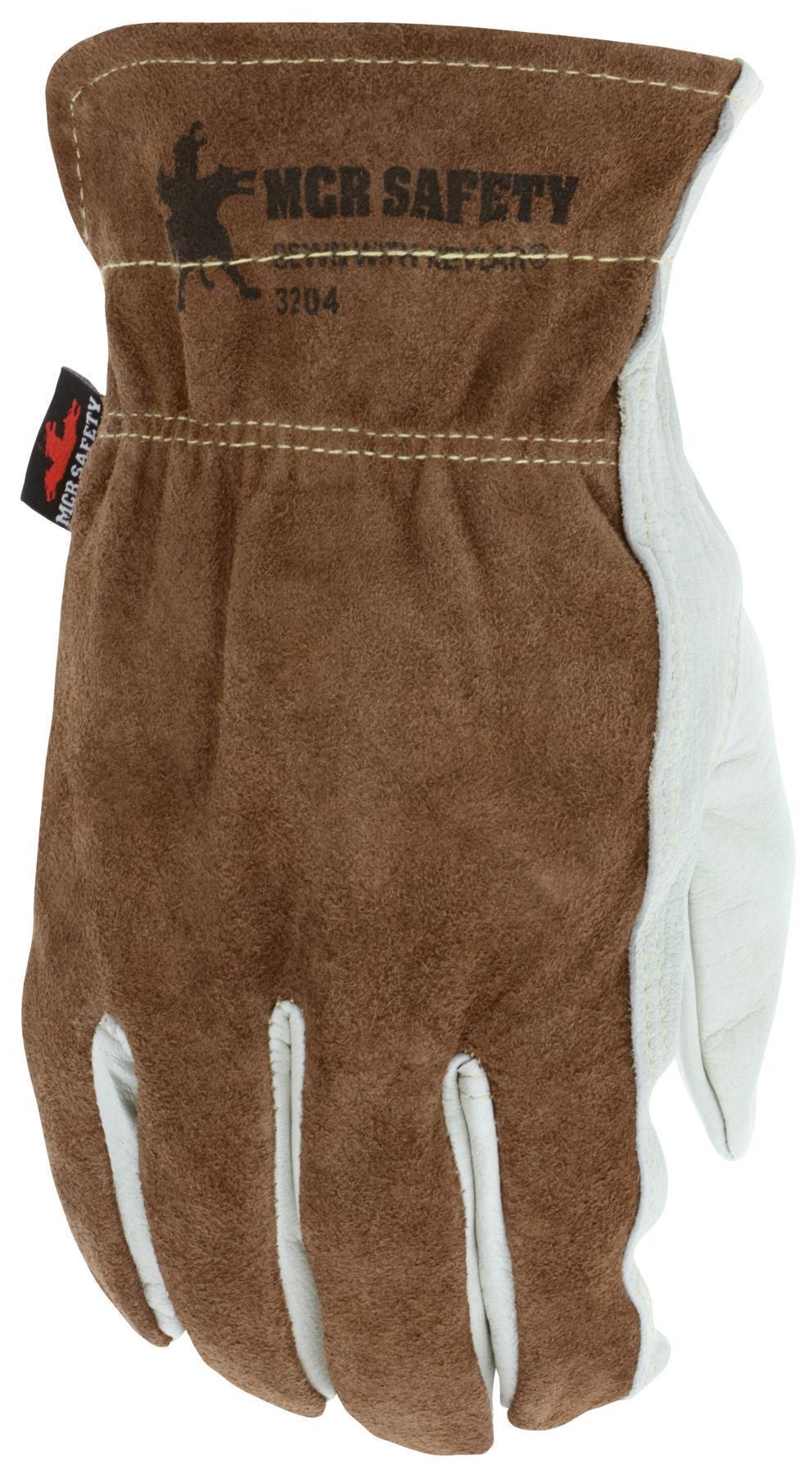 MCR Safety 3204L Premium Grade General Purpose Gloves Driver Gunn Pattern Keystone Thumb Large Grain Cowhide Leather Palm Kevlar Thread Leather Beige Open Slip-On Cuff Resists Abrasion