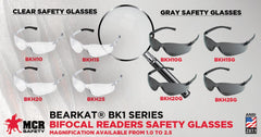 MCR Safety BKH25 BearKat Magnifier Safety Glasses, Clear Lens, 2.5 Diopter, Polycarbonate, ANSI Z87+