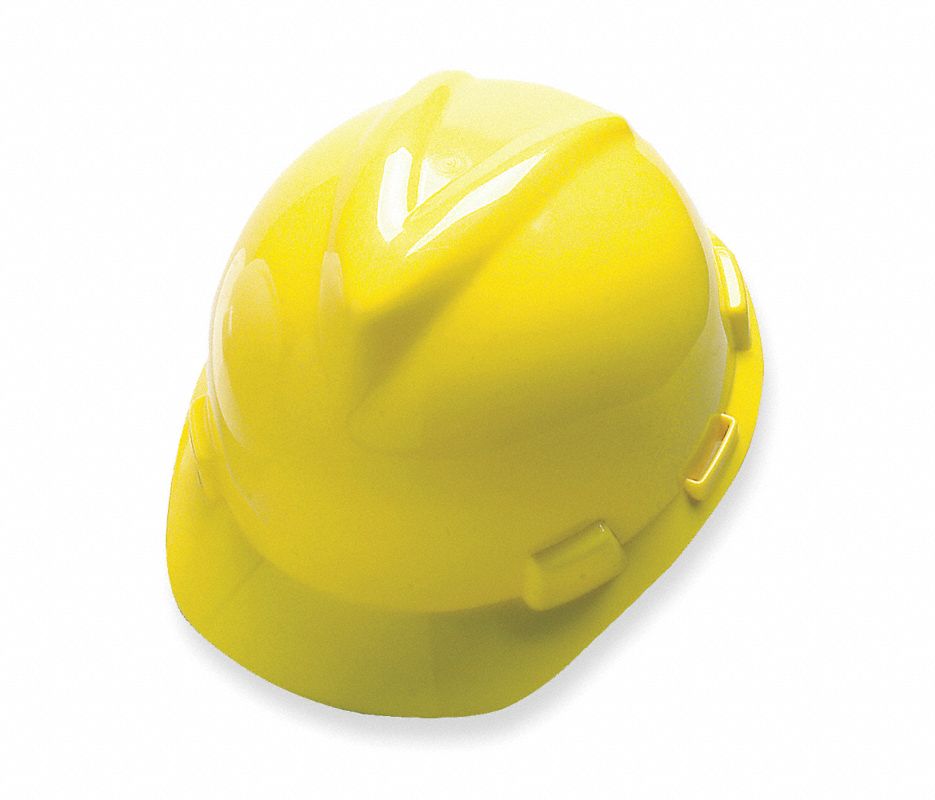 MSA 475360 V-Gard Cap Style Safety Hard Hat With Fas-Trac III Ratchet Suspension Yellow