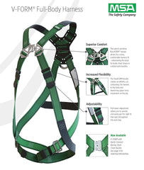 MSA 10197196 V-Form Full Body Safety Harness Standard Size Green