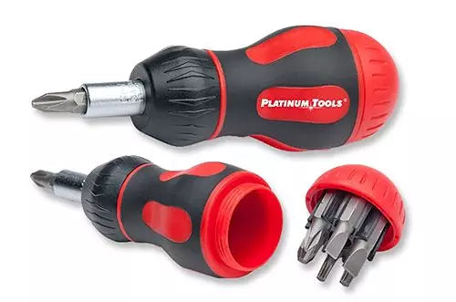 Platinum Tools 19120C 8-in-1 Ratcheted Stubby Screwdriver