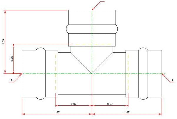 Viega 77392 ProPress Zero Lead Copper Tee 3/4 Inch by 1/2 Inch by 1/2 Inch P x P x P