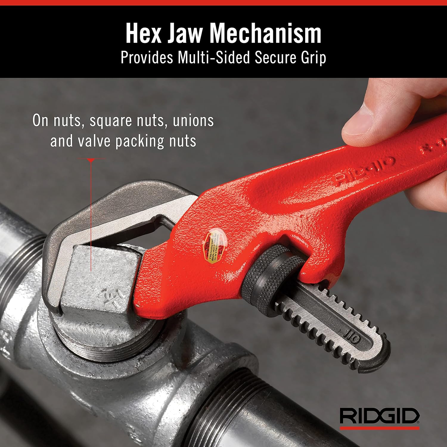 RIDGID 31305 Model E-110 9-1/2 Inch Offset Hex Jaw Pipe Wrench, Red, Made in the USA