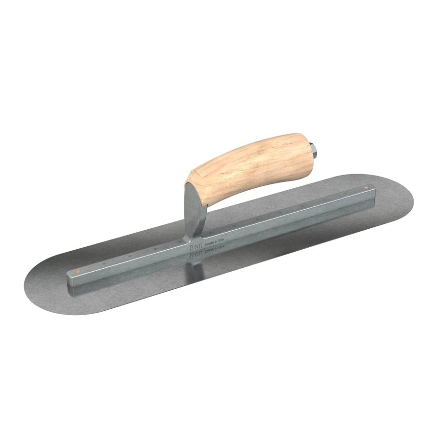 Bon Steel City 66-197 Carbon Steel Finishing Trowel Round End 18x5 Inches Camel Back Wood Handle