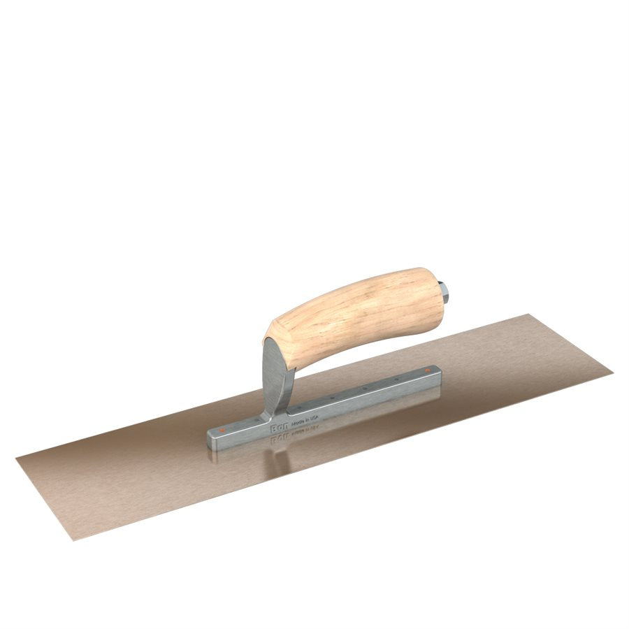 Bon Steel City 66-142 Golden Stainless Steel Finishing Trowel - Square End - Short Shank - 14 x 5 - Camel Back Wood Handle