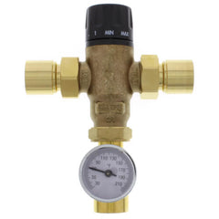 Caleffi 521619A 3-Way Adjustable Thermostatic Mixing Valve, 1 inch, 200 PSI, Brass Body