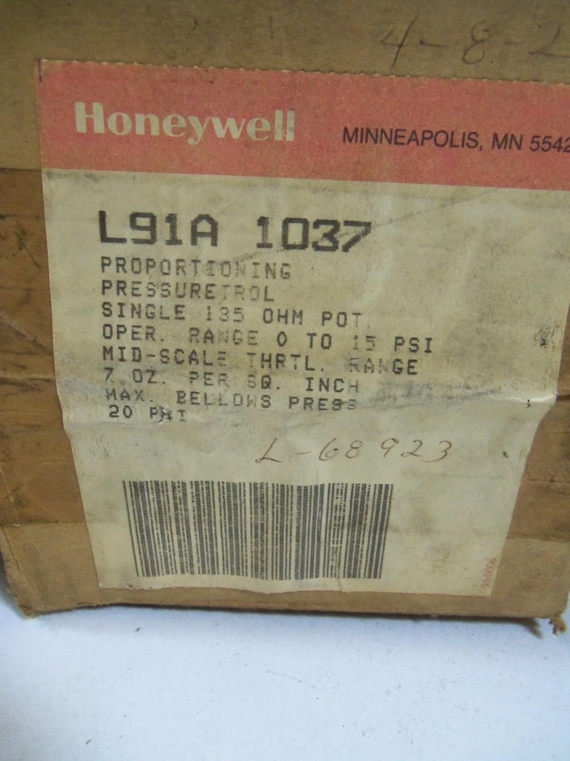 Honeywell L91A1037 Pressuretrol Controller Modulating 0 PSI to 15 PSI