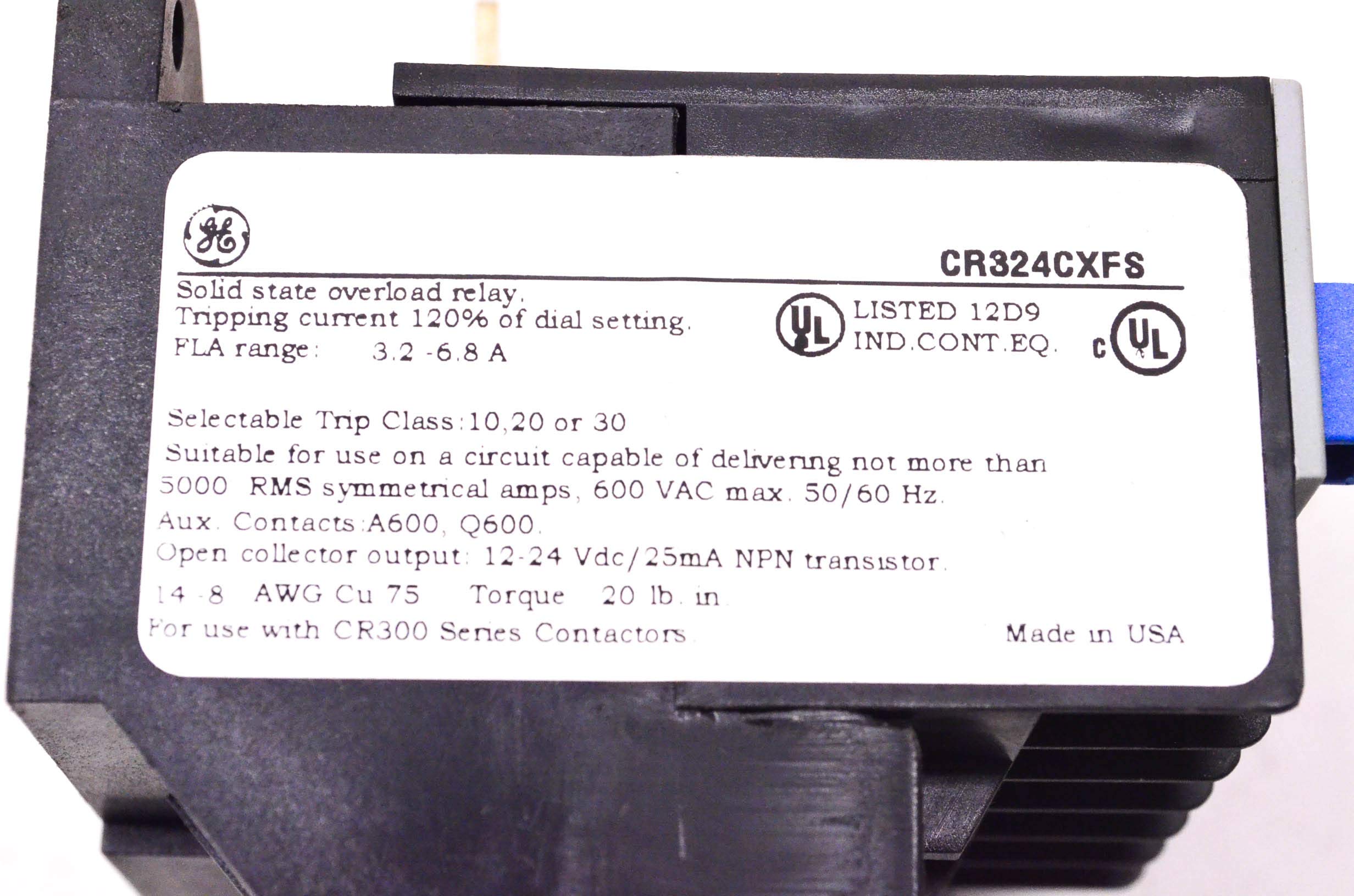 General Electric CR324CXFS Solid State Overload Relay 600 VAC 3 Pole