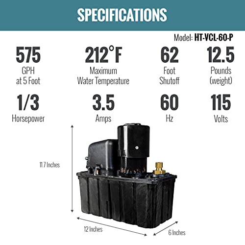 Little Giant 553160101 HT-VCL-60-P Condensate Pump 115-Volt 62-Ft Shutoff