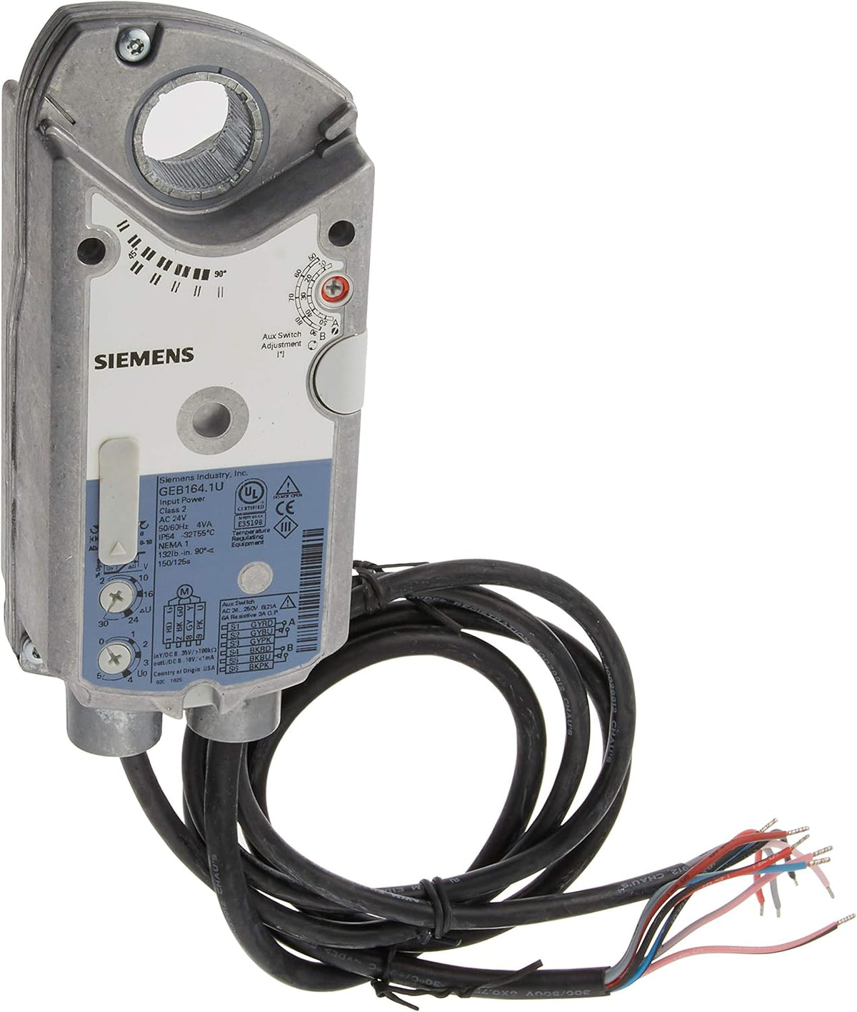 SIEMENS GEB164.1U MODULATING NON-SPRING RETURN DAMPER ACTUATOR 24V 132LBIN ADJUSTABLE