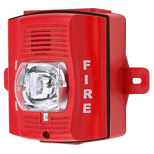 System Sensor P2RK SpectrAlert Advance Outdoor Selectable Output Horn Strobe with Back Box 2-Wire Wall Mount Standard CD FIRE Marking Red