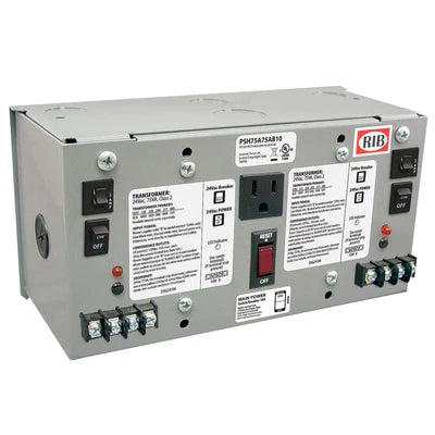 Functional Devices PSH75A75AB10 Dual 75 VA 120 to 24 Vac UL Class 2 10 Amp Main Breaker Metal Enclosure