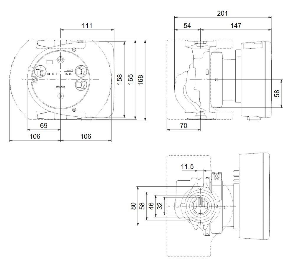 Grundfos 98126825 MAGNA1 32-100 GF N Stainless Steel Circulator Pump 1/6 HP 115/230 Volts 1 Phase