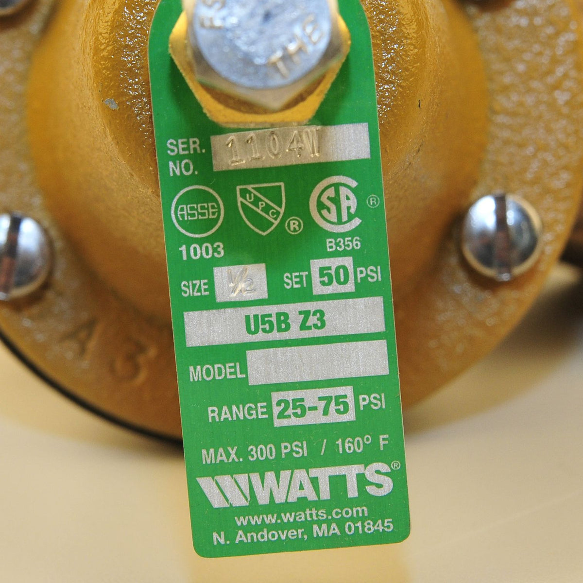 Watts 0009100 Series LFU5B-Z3 1/2 Inch Pressure Reducing Valve Lead-Free