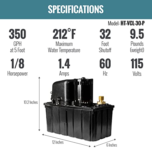 Little Giant 553130101 HT-VCL-30-P High Temperature Plenum Condensate Pump, 115 Volt