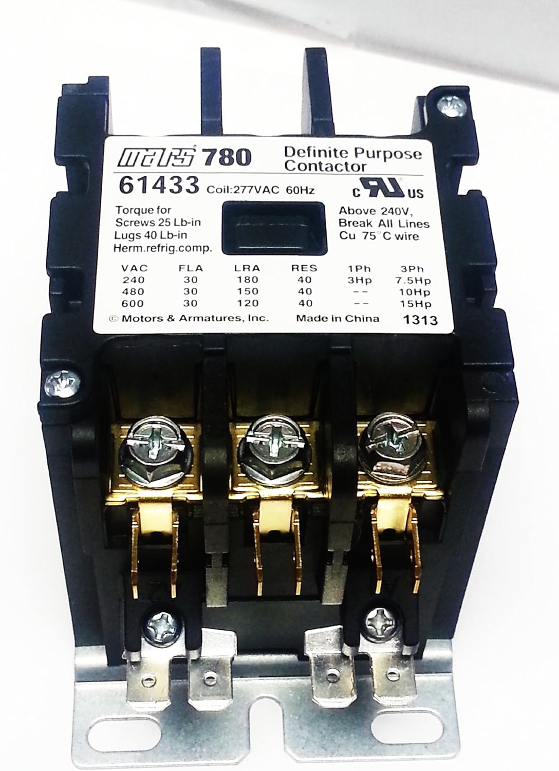 Mars 61433 Contactor 3 Pole 30A 277V SCREW TERM