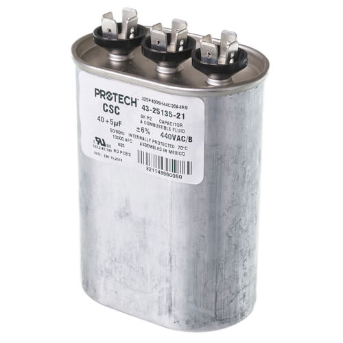 Rheem 43-25135-21 Capacitor 40/5/440 Dual Oval