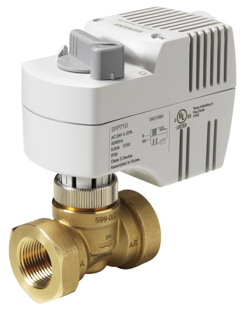 Siemens 243-00212 Zone Valve 2-Way 3/4 Inch NPT Brass with 24-Volt Spring Return Fail-Safe Actuator Normally Open