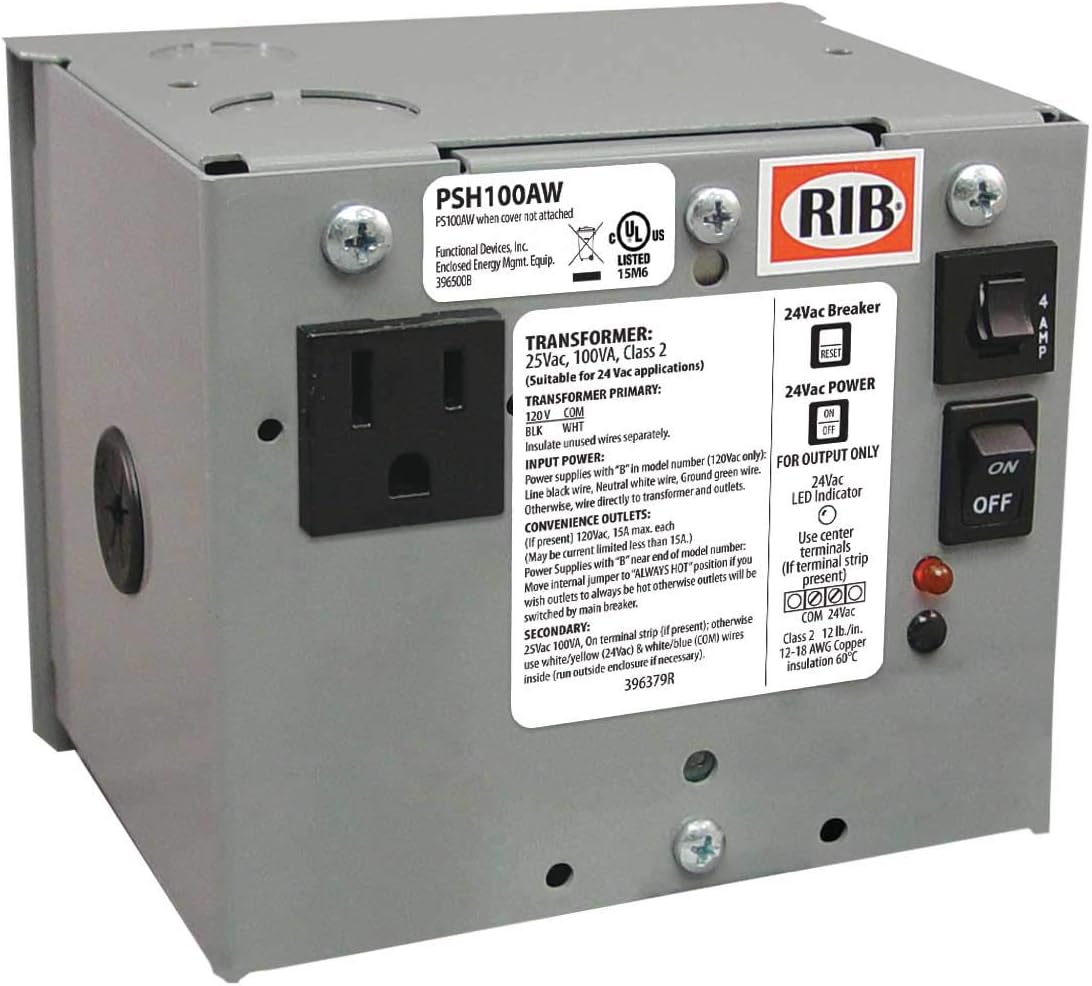 RIB PSH100AW Functional Devices Single 100 VA Power Transformer UL Class 2 (5x5x5 Inches)