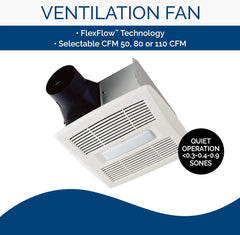 Broan AE50110DCL Flex DC Bathroom Ventilation Fan LED 50-110 CFM Energy Star Certified