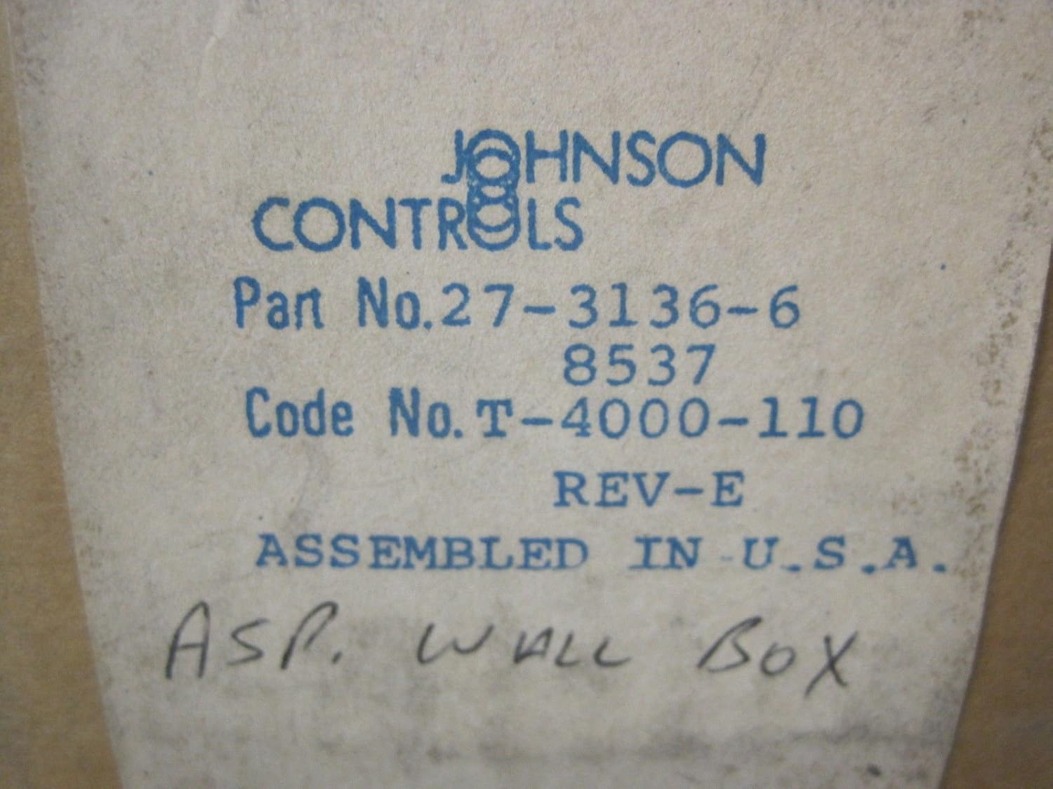 JOHNSON CONTROLS Johnson Controls T-4000-110 Aspirator Wallbox Kit