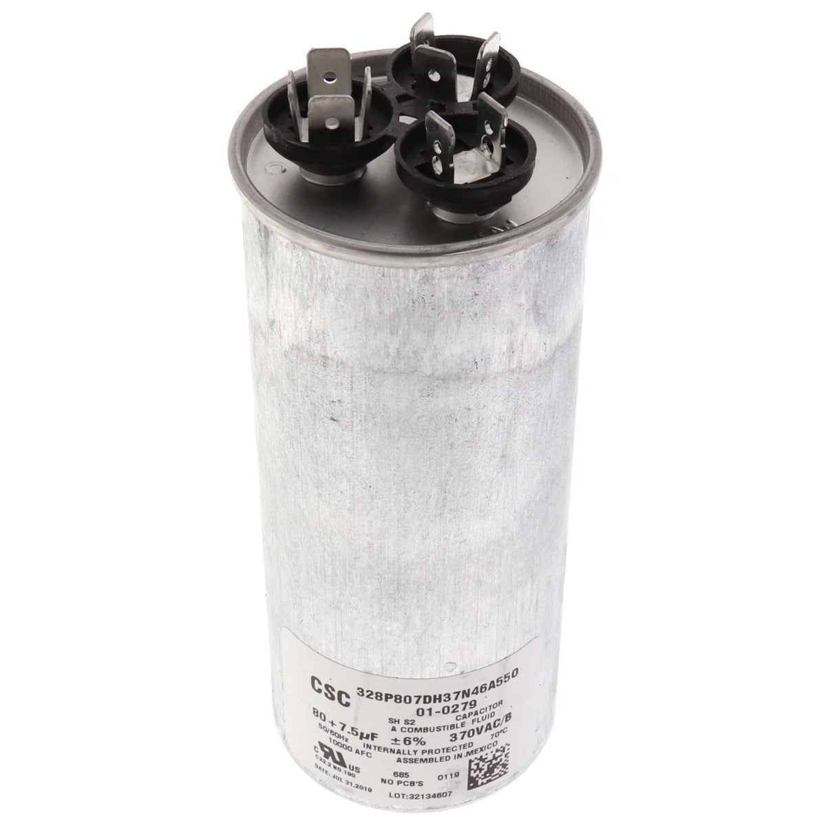 NORDYNE 01-0279 80/7.5 MFD Round Dual Capacitor 370V