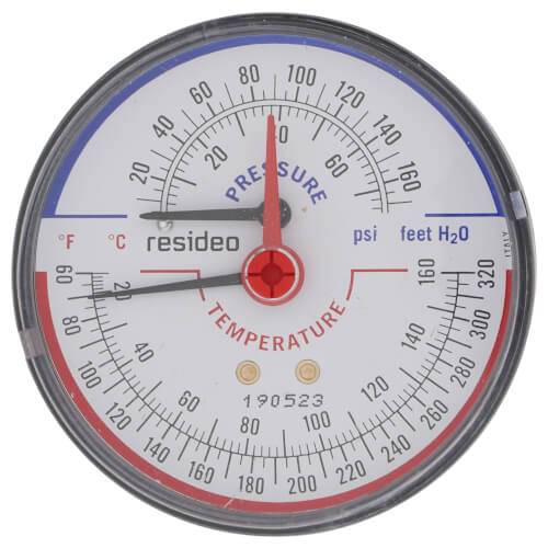 Resideo TD-090 1/4 NPT 3-1/8 Inch Face Temperature & Pressure Gauge Tridicator