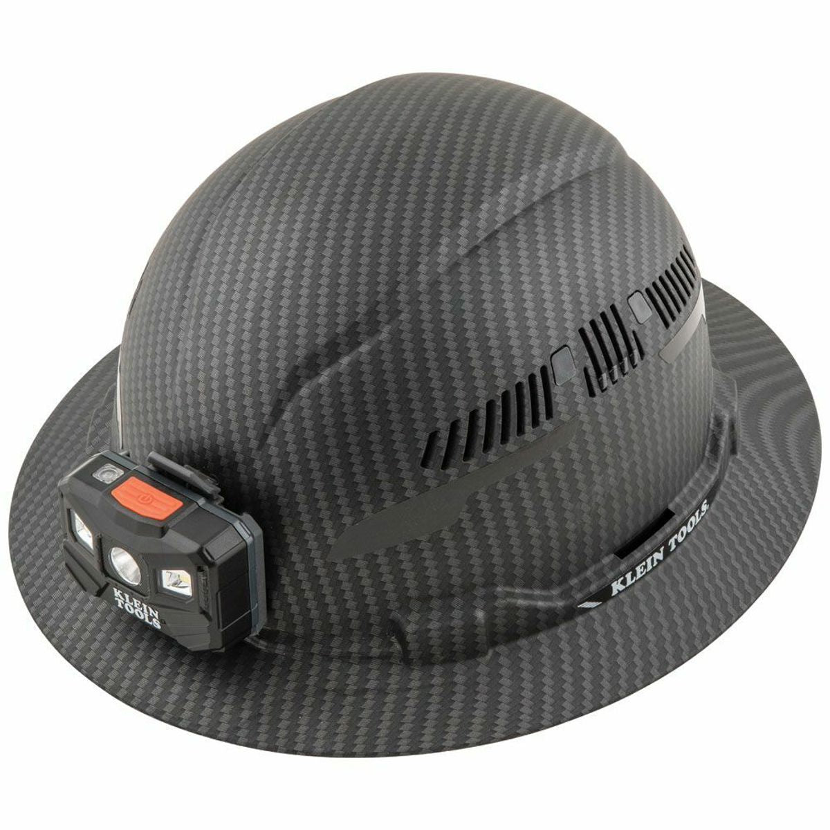 Klein Tools 60347 Hard Hat Premium KARBN Pattern Vented Full Brim Class C with Rechargeable Lamp