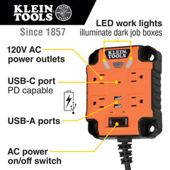 Klein Tools 29601 PowerBox 1 Magnetic Mounted Power Strip with Integrated LED Lights