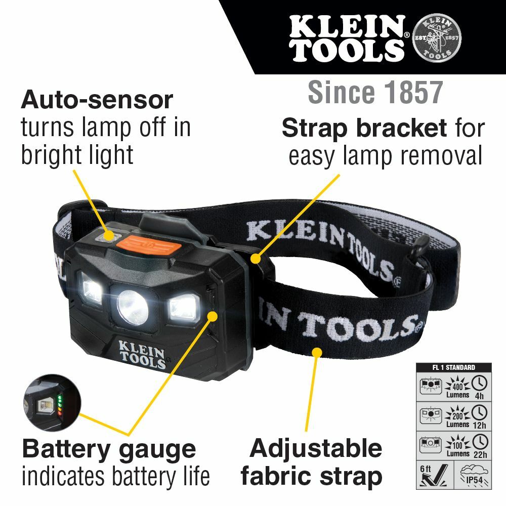 KLEIN TOOLS 56048 Rechargeable Headlamp LED 400 Lumens All-Day Runtime