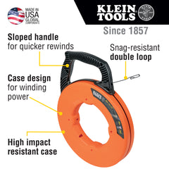 Klein Tools 56334 Steel Fish Tape 240 Foot High Carbon Steel Wire Puller