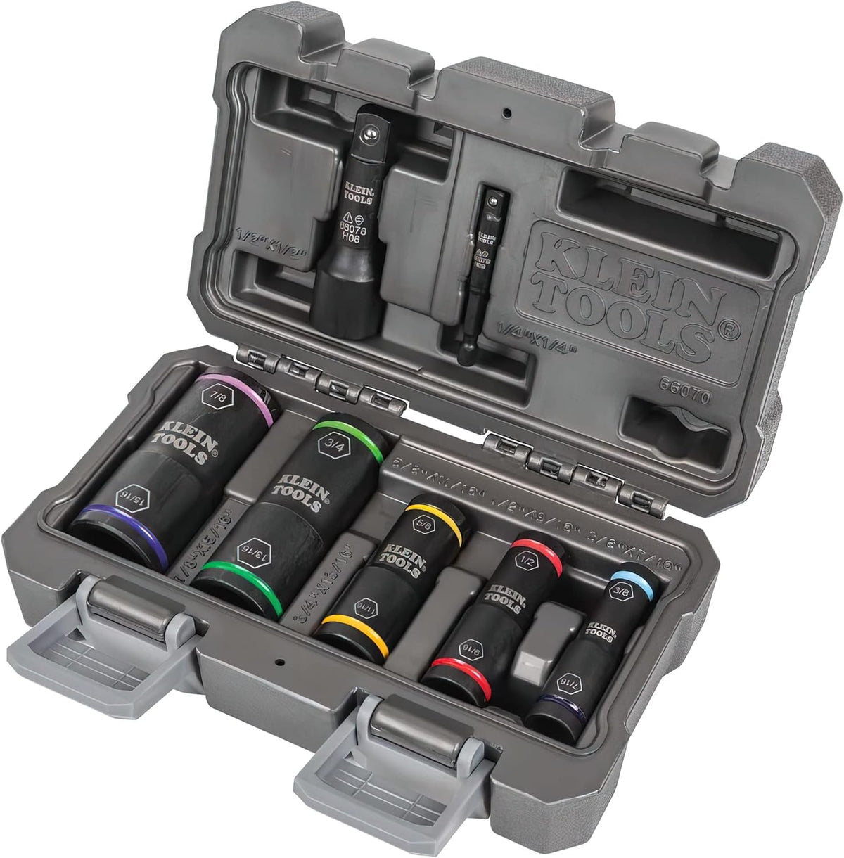 Klein Tools 66070 Impact Socket Set, 7-Piece Flip Socket with Dual Drive Adapters