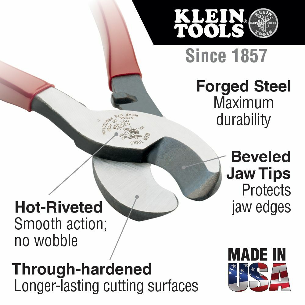 Klein Tools 63050 Cable Cutter High Leverage 9-1/2 Inch For Aluminum and Copper Cable