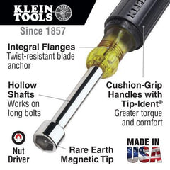 KLEIN TOOLS 631M Magnetic Nut Driver Set 3-Inch Shaft 7-Piece