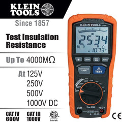 Klein Tools ET600 Multimeter MegohmmeterInsulation Tester 4000 OhmsResistance 125V/250V/500V/1000V Auto-Ranging TRMS Multimeter Klein Tools ET600